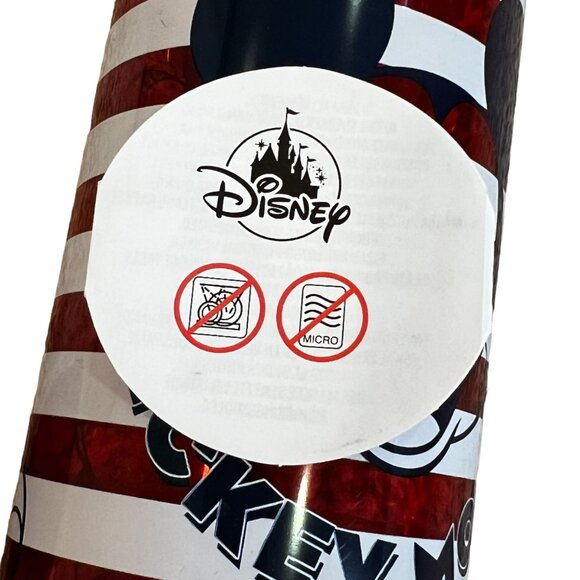 Disney Mickey Mouse Red & White Striped Water Bottle NWT - Picture 3 of 4